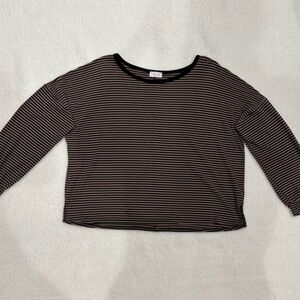 Pink Lily Black and Brown Striped Long Sleeve Top